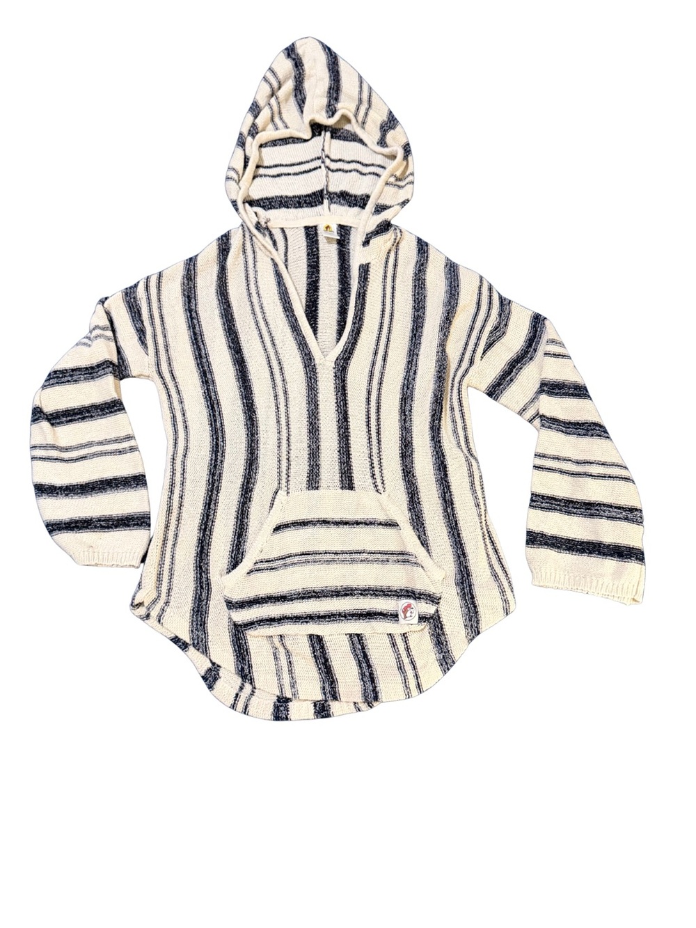 BUC-EES Striped Hooded Baja Pullover in Cream and Navy